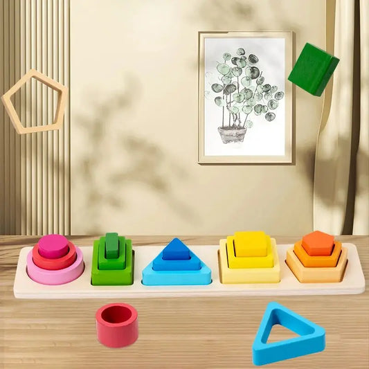 Jeu de Tri et d'Empilage Géométrique en Bois – Collection Éveil Montessori